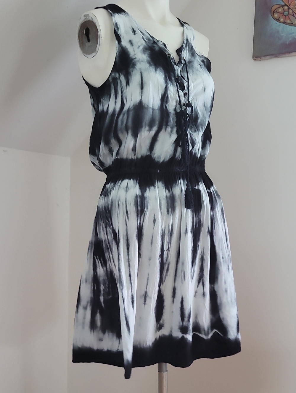 Exist Tie-Dye Black & White/Mint Green Sleeveless Summer Dress Beach Cover Sz M